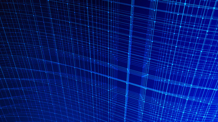 Poster - digital data and network connection triangle lines and spheres in technology concept on blue backgro