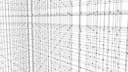 Poster - digital data and network connection triangle lines and spheres in technology concept on white backgr