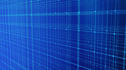 Poster - digital data and network connection triangle lines and spheres in technology concept on blue backgro