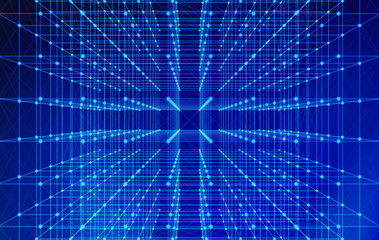 Poster - digital data and network connection triangle lines and spheres in technology concept on blue backgro