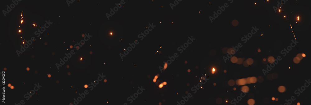 blurred sparks from fire in front of black backgound - obrazy, fototapety, plakaty 