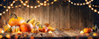 Thanksgiving With Pumpkins And Corncob On Wooden Table
