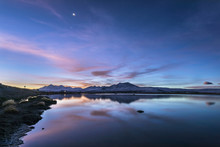 The Great Views Of Lauca National Park Landscapes With Its Amazing Reflections Over The Cotacotani Lagoons During A Crescent Moon Cycle, Arica, Chile