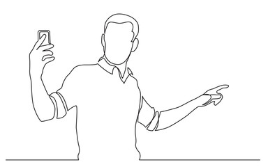 Canvas Print - continuous line drawing of standing man shooting video on his mobile phone