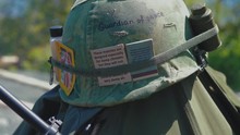 Vietnam War Helmet M1.Reconstructors Of The War In Vietnam. Base Camp Footage. Historical Reconstruction.