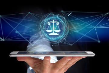 Fototapete - Justice balance icon on a futuristic interface