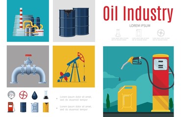 Wall Mural - Flat Oil Industry Infographic Template