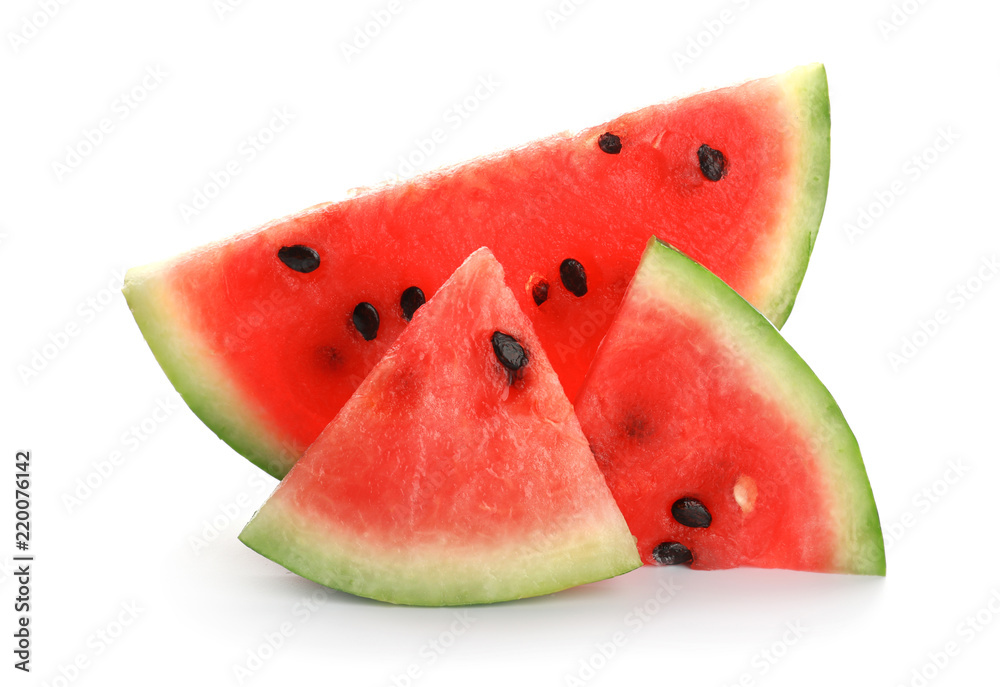 Delicious cut watermelon on white background