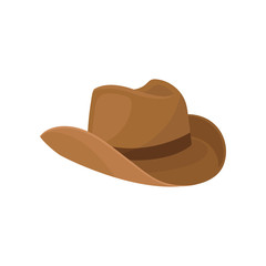 Wall Mural - Brown wide-brimmed cowboy hat. Stylish men headwear. Element of costume. Fashion theme. Flat vector design