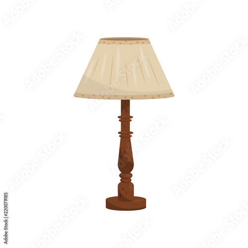 Fotomural Table or bedside lamp with beige fabric shade and wooden leg