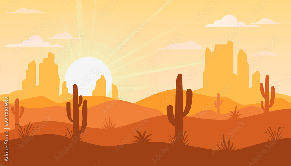 Landscape with desert and cactus Stock Vector | Adobe Stock