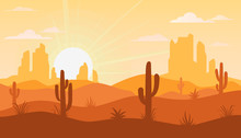Landscape With Desert And Cactus