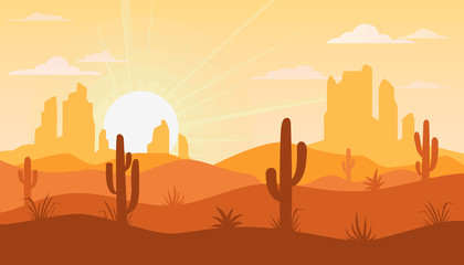 Landscape with desert and cactus