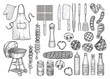 Grill, barbecue equipment, tool, illustration, drawing, engraving, ink, line art, vector