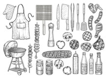 Grill, Barbecue Equipment, Tool, Illustration, Drawing, Engraving, Ink, Line Art, Vector