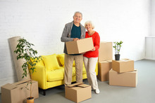Mature Couple With Boxes After Moving Into New House