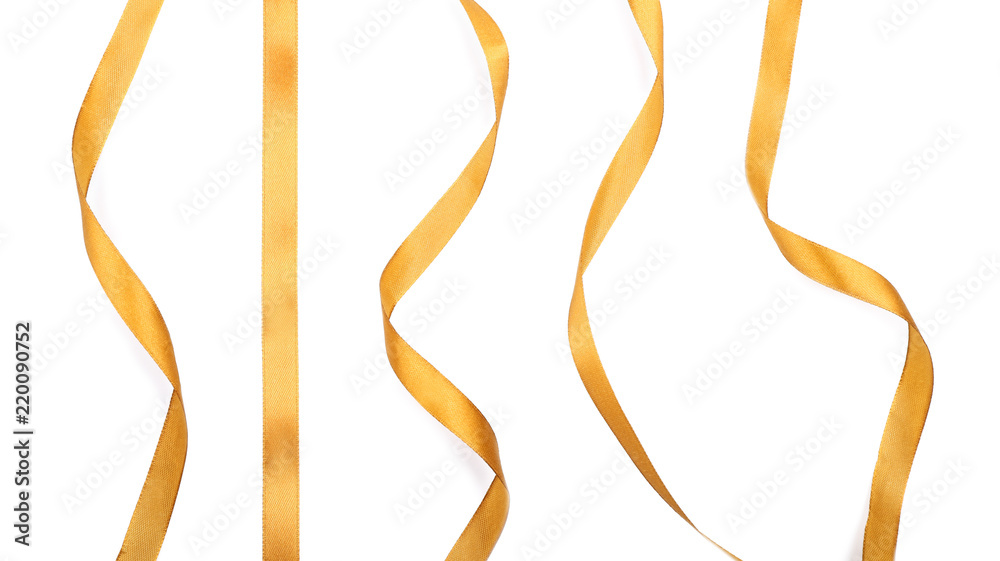 Golden ribbons on white background