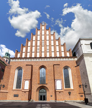 Exterior Facade Of Of St. John's Archcathedral In Warsaw. Archcathedral Basilica In Warsaw P.w. Martyrdom Of Saint John The Baptist. Roman Catholic Church In Warsaw's Old Town