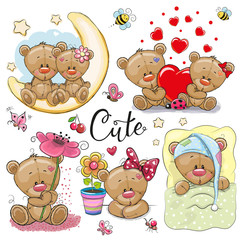 Wall Mural - Set of Cartoon Teddy Bear on a white background