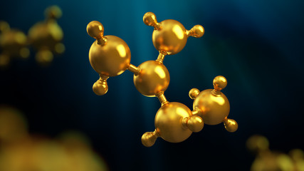 Wall Mural - 3d illustration of abstract gold metal molecule background
