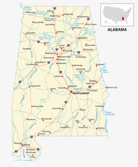 Wall Mural - road map of the US American State of Alabama