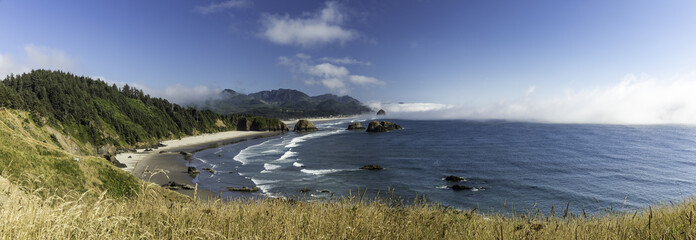 Wall Mural - Panoramic view of Crescent and Cannon Beach in Oregon