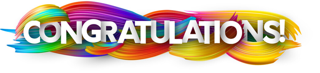 Wall Mural - Congratulations paper banner with colorful brush strokes.