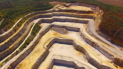 Wall Mural - Biggest Czech limestone quarry Devil's Stairs - Certovy Schody. Aerial view of industrial landscape after mining. Industry and environment in Czech Republic, Europe. 