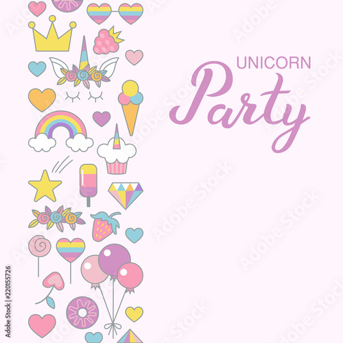 unicorn party typographic vector design for greeting