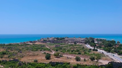 Wall Mural - Aerial view of ancient ruins of Side town in Turkey