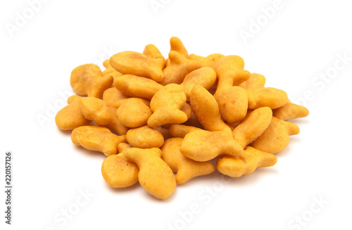 Valokuva FIsh Shaped Cheese Crackers on a White Background