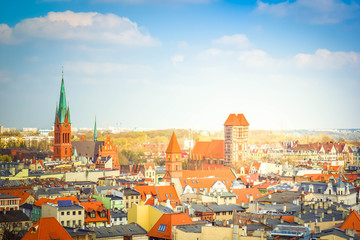 skyline of old town in Torun, Poland, retro toned