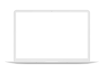Poster - Modern thin laptop front view. White notebook mockup isolated vector illustration. Perfect for any ui demonstration.