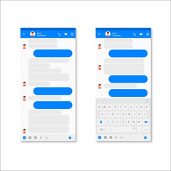 Aufkleber - Social network Messenger concept template. Modern messenger app template with chat bubbles and keyboard. Vector Mockup dialogues composer.