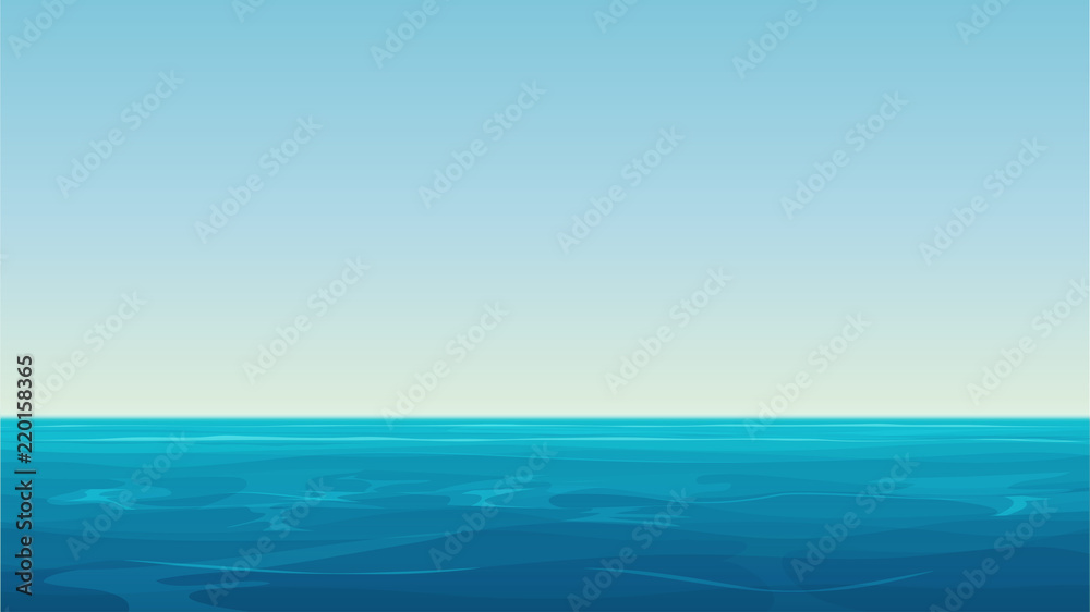 Vector Realistic cartoon vector empty blue ocean sea and sky landscape ...