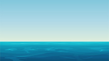 Vector Realistic Cartoon Vector Empty Blue Ocean Sea And Sky Landscape.