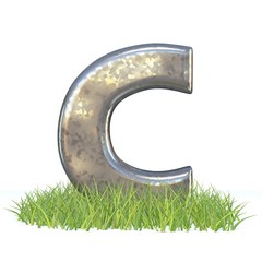 Wall Mural - Galvanized metal font Letter C in grass 3D