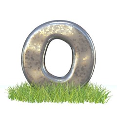 Wall Mural - Galvanized metal font Letter O in grass 3D