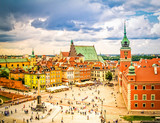 Fototapeta Miasto - Old town square, Warsaw Poland, retro toned