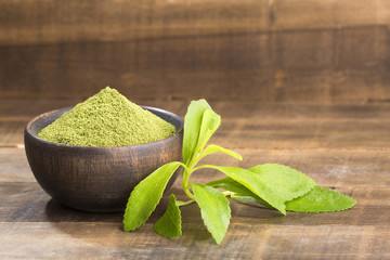 Poster - Natural sweetener in powder from stevia plant - Stevia rebaudiana