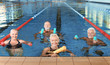 © New Africa - Sportive senior people doing exercises in indoor swimming pool