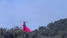 2017 - Firefighting Helicopters Make Water Drops On The Thomas Fire In Santa Barbara, California.