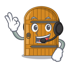 Poster - With headphone vintage wooden door on mascot cartoon