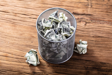 Bank Notes In Dustbin