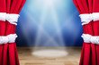 Two People Opening Red Stage Curtain