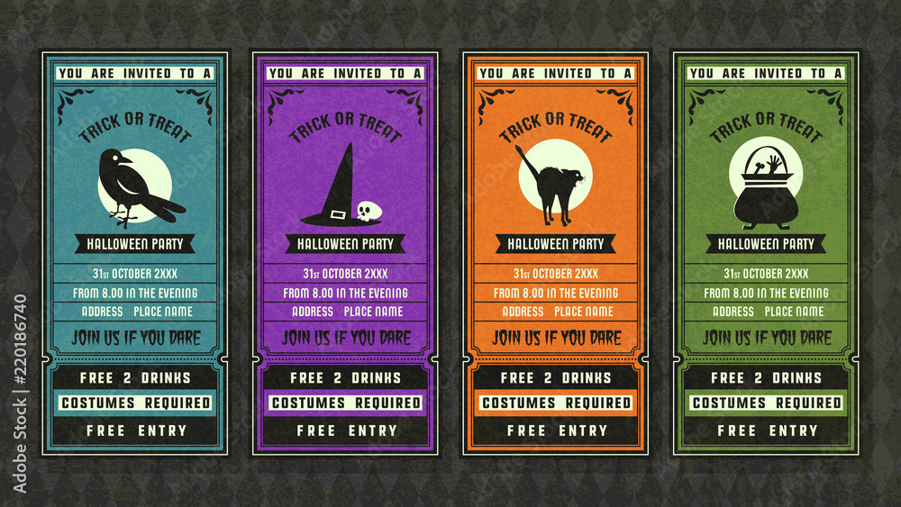 Halloween invitation collection retro style collection. - obrazy, fototapety, plakaty 