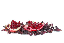 Two Flakes Fresh Pomegranate With Dried Pomegranate Flowers