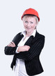 © yurolaitsalbert - smiling female architect in the orange helmet.isolated on white