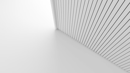 Poster - White wood lath wall isolated on white background in architecture concept. Mock up stats striped pattern texture. 3d illustration