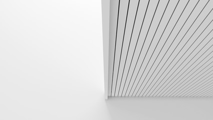 Poster - White wood lath wall isolated on white background in architecture concept. Mock up stats striped pattern texture. 3d illustration